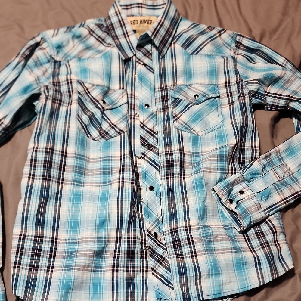 Kids Blue Plaid Button Down Shirt